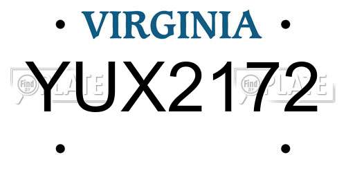 YUX2172 Virginia License Plate