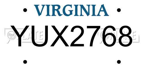 YUX2768 Virginia License Plate