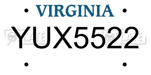 YUX5522 Virginia License Plate