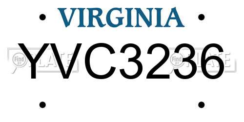 YVC3236 Virginia License Plate