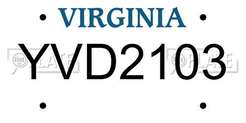 YVD2103 Virginia License Plate