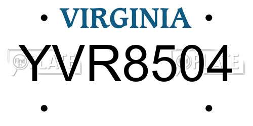 YVR8504 Virginia License Plate