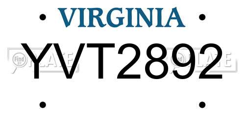 YVT2892 Virginia License Plate