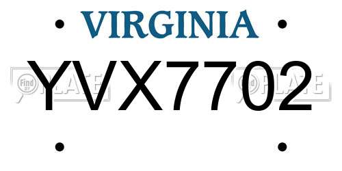 YVX7702 Virginia License Plate
