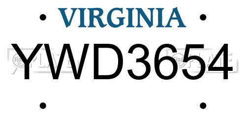 YWD3654 Virginia License Plate