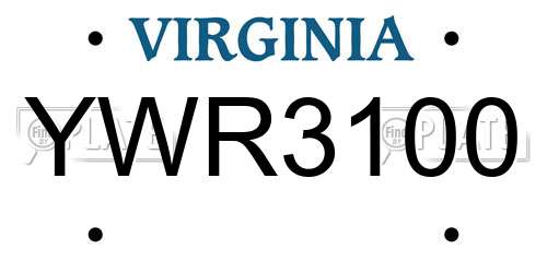 YWR3100 Virginia License Plate