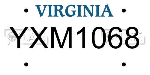 YXM1068 Virginia License Plate