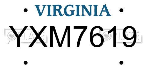 YXM7619 Virginia License Plate
