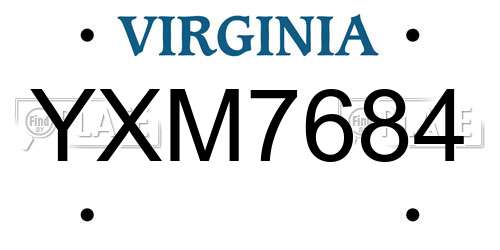 YXM7684 Virginia License Plate