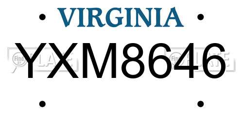 YXM8646 Virginia License Plate