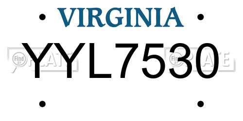 YYL7530 Virginia License Plate