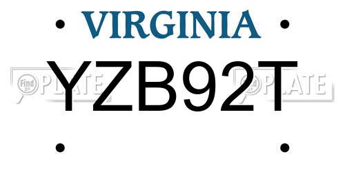 YZB92T Virginia License Plate
