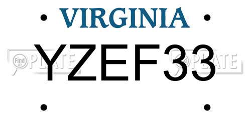 YZEF33 Virginia License Plate