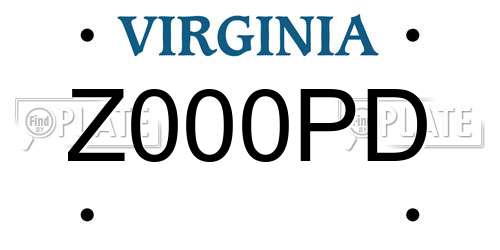Z000PD Virginia License Plate