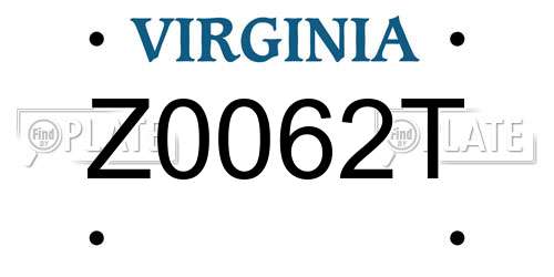 Z0062T Virginia License Plate
