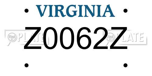 Z0062Z Virginia License Plate