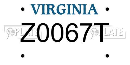 Z0067T Virginia License Plate