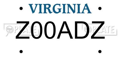 Z00ADZ Virginia License Plate