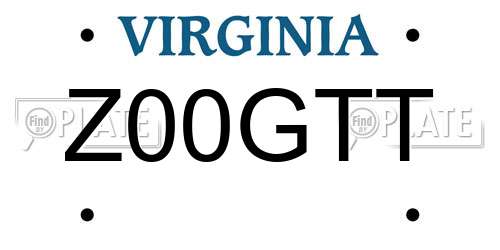 Z00GTT Virginia License Plate