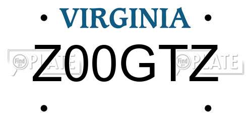 Z00GTZ Virginia License Plate