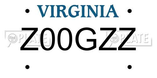 Z00GZZ Virginia License Plate