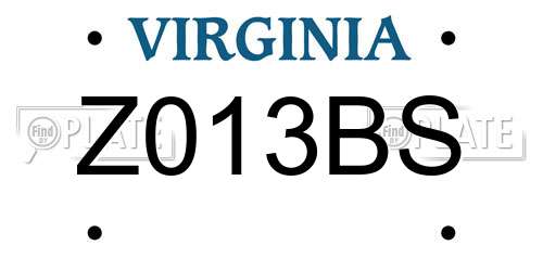 Z013BS Virginia License Plate