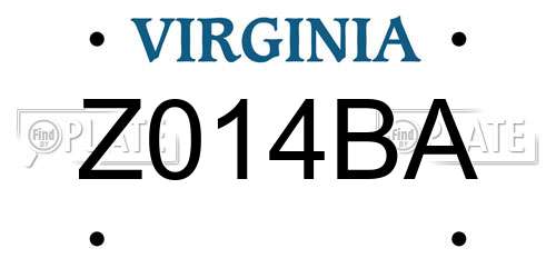 Z014BA Virginia License Plate