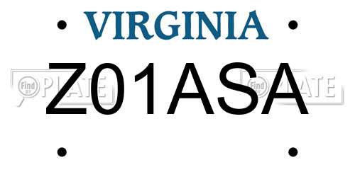 Z01ASA Virginia License Plate