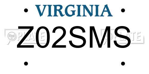 Z02SMS Virginia License Plate