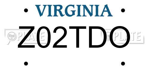 Z02TDO Virginia License Plate