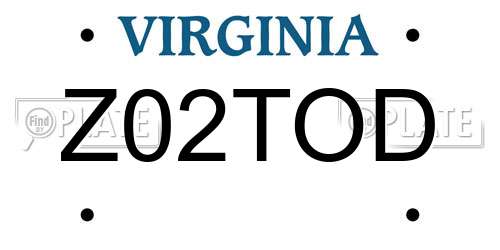 Z02TOD Virginia License Plate
