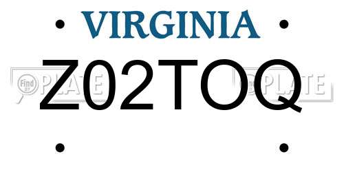Z02TOQ Virginia License Plate