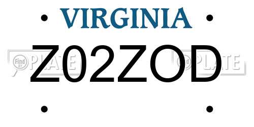 Z02ZOD Virginia License Plate