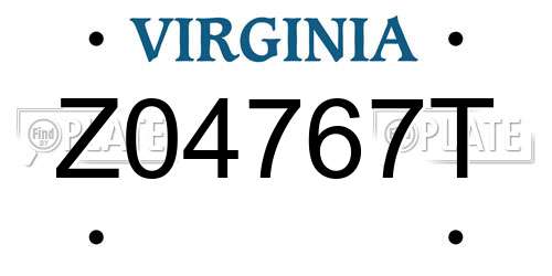 Z04767T Virginia License Plate