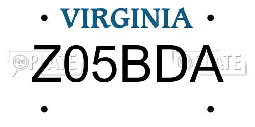 Z05BDA Virginia License Plate