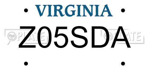 Z05SDA Virginia License Plate