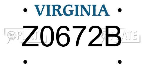 Z0672B Virginia License Plate
