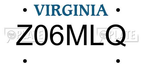Z06MLQ Virginia License Plate