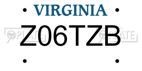 Z06TZB Virginia License Plate