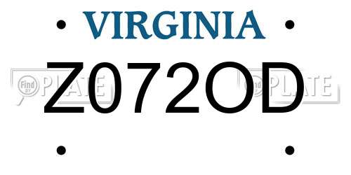 Z072OD Virginia License Plate