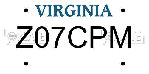 Z07CPM Virginia License Plate
