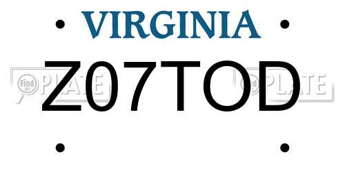 Z07TOD Virginia License Plate