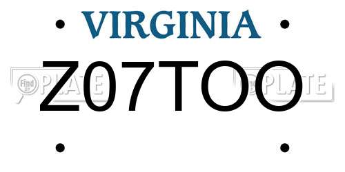 Z07TOO Virginia License Plate
