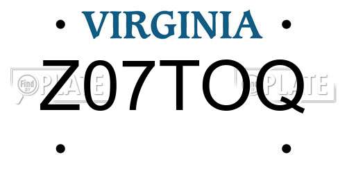 Z07TOQ Virginia License Plate