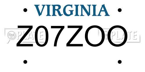 Z07ZOO Virginia License Plate