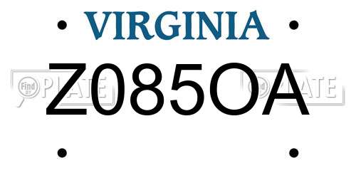 Z085OA Virginia License Plate