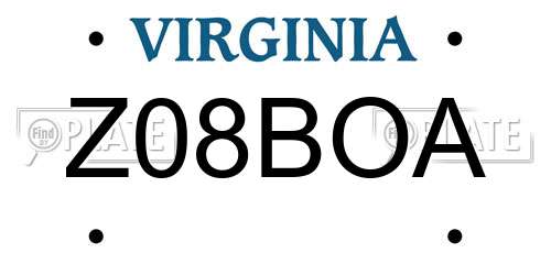 Z08BOA Virginia License Plate