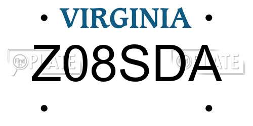 Z08SDA Virginia License Plate