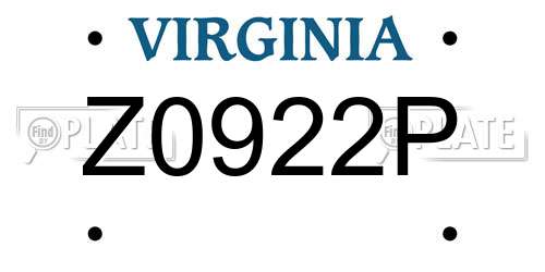 Z0922P Virginia License Plate