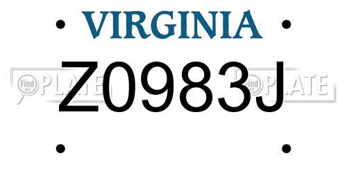 Z0983J Virginia License Plate